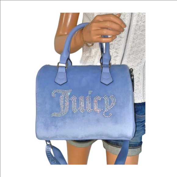 Women's Juicy Couture Blue Velvet Rhinestone Satchel Crossbody Bag One Size - Picture 1 of 11